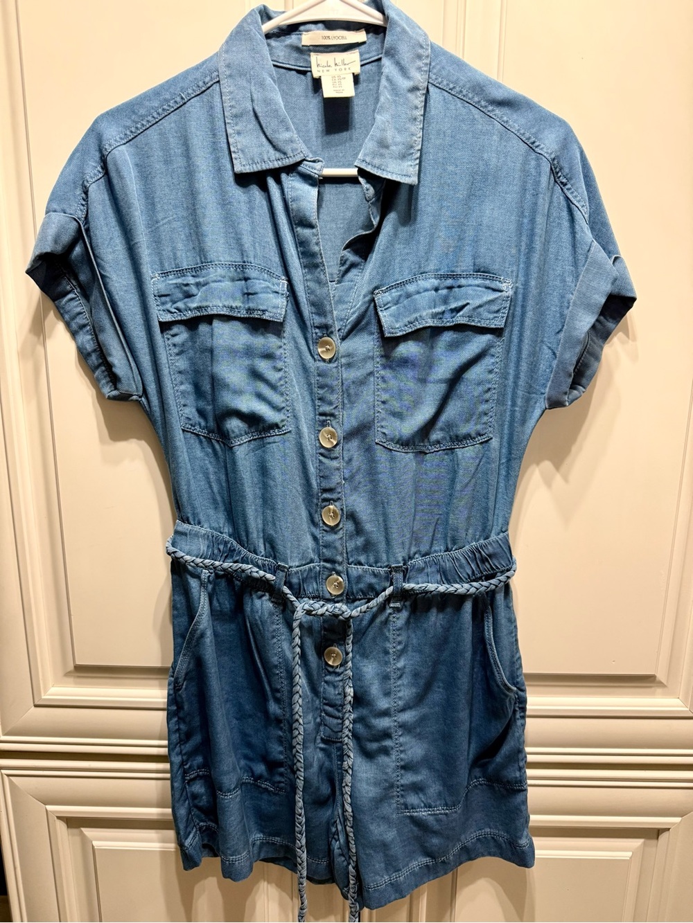 Nicole Miller Light Blue Denim Romper with Braided Waist
